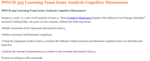 PSYCH 555 Learning Team Issue Analysis Cognitive Dissonance