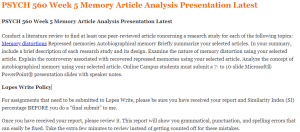 PSYCH 560 Week 5 Memory Article Analysis Presentation Latest