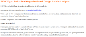 PSYCH 570 Individual Organizational Design Article Analysis