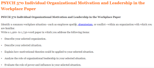 PSYCH 570 Individual Organizational Motivation and Leadership in the Workplace Paper