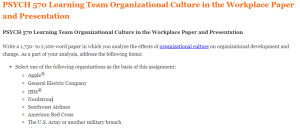 PSYCH 570 Learning Team Organizational Culture in the Workplace Paper and Presentation
