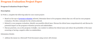 Program Evaluation Project Paper