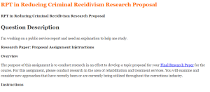 RPT in Reducing Criminal Recidivism Research Proposal