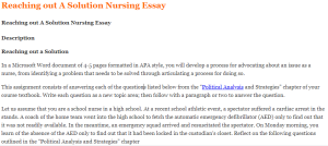 Reaching out A Solution Nursing Essay