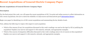 Recent Acquisitions of General Electric Company Paper