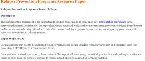 Relapse Prevention Programs Research Paper