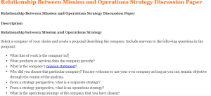 Relationship Between Mission and Operations Strategy Discussion Paper