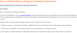 Role of Stakeholders in Program Evaluation Discussion