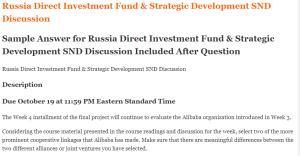 Russia Direct Investment Fund & Strategic Development SND Discussion