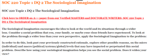 SOC 220 Topic 1 DQ 2 The Sociological Imagination