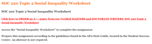 SOC 220 Topic 2 Social Inequality Worksheet