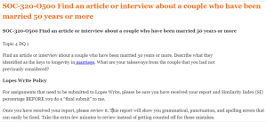 SOC-320-O500 Find an article or interview about a couple who have been married 50 years or more