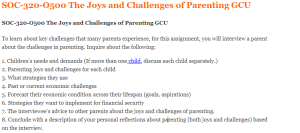 SOC-320-O500 The Joys and Challenges of Parenting GCU