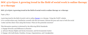 SOC-372-O500 A growing trend in the field of social work is online therapy or e-therapy