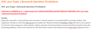 SOC 400 Topic 1 Research Question Worksheet