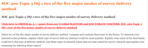 SOC 400 Topic 3 DQ 1 two of the five major modes of survey delivery method