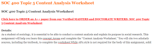 SOC 400 Topic 5 Content Analysis Worksheet