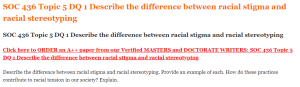 SOC 436 Topic 5 DQ 1 Describe the difference between racial stigma and racial stereotyping