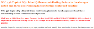 SOC 436 Topic 6 DQ 1 Identify three contributing factors to the changes noted and three contributing factors to this continued practice