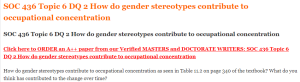 SOC 436 Topic 6 DQ 2 How do gender stereotypes contribute to occupational concentration