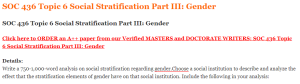 SOC 436 Topic 6 Social Stratification Part III Gender