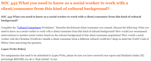 SOC 445 What you need to know as a social worker to work with a client consumer from this kind of cultural background