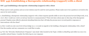 SOC 449 Establishing a therapeutic relationship (rapport) with a client
