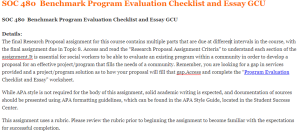 SOC 480  Benchmark Program Evaluation Checklist and Essay GCU