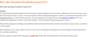SOC 480 Christian Worldview Essay GCU