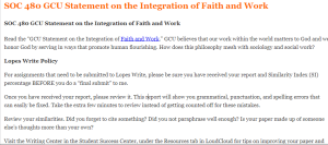 SOC 480 GCU Statement on the Integration of Faith and Work
