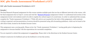 SOC 480 Needs Assessment Worksheet 2 GCU