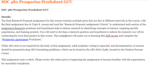 SOC 480 Prospectus Worksheet GCU