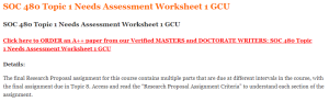 SOC 480 Topic 1 Needs Assessment Worksheet 1 GCU