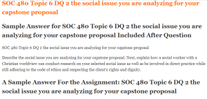 SOC 480 Topic 6 DQ 2 the social issue you are analyzing for your capstone proposal