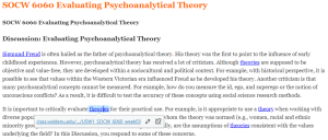 SOCW 6060 Evaluating Psychoanalytical Theory