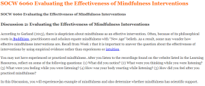 SOCW 6060 Evaluating the Effectiveness of Mindfulness Interventions