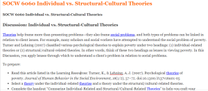 SOCW 6060 Individual vs. Structural-Cultural Theories