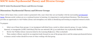 SOCW 6060 Psychosocial Theory and Diverse Groups