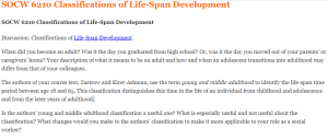 SOCW 6210 Classifications of Life-Span Development