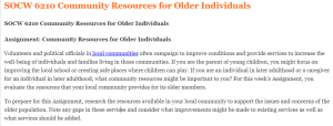 SOCW 6210 Community Resources for Older Individuals