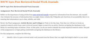 SOCW 6301 Peer Reviewed Social Work Journals