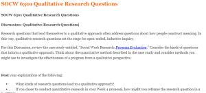 SOCW 6301 Qualitative Research Questions