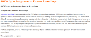 SOCW 6500 Assignment 2: Process Recordings