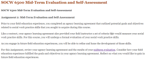 SOCW 6500 Mid-Term Evaluation and Self-Assessment