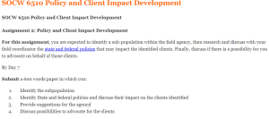 SOCW 6510 Policy and Client Impact Development