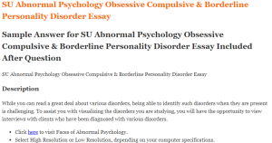 SU Abnormal Psychology Obsessive Compulsive & Borderline Personality Disorder Essay