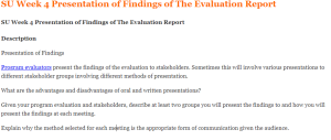 SU Week 4 Presentation of Findings of The Evaluation Report