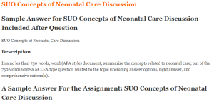 SUO Concepts of Neonatal Care Discussion