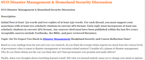 SUO Disaster Management & Homeland Security Discussion