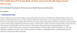 SUO Faith Based Nursing Role of State and Local Health Department Discussion
